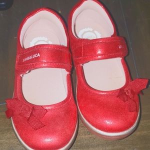 Livie and Luca toddler shoes, Style:RIVER Mary Jane Sneaker in Red Shimmer